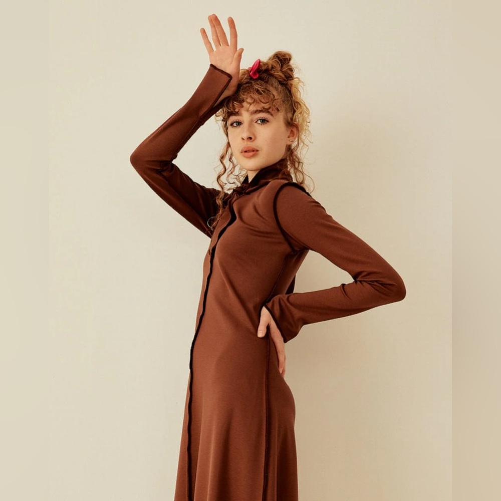 Eliza Faulkner Victoria Dress Brown NWT + Scrunchies